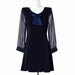 80s Vintage Dress Navy Blue Bow Medium Large