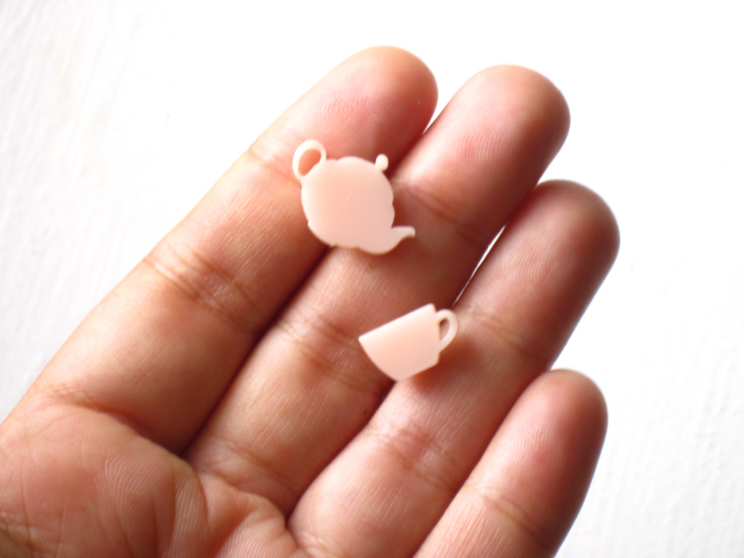 Teapot and Teacup Stud Earrings: Kawaii Cute Peachy Pink
