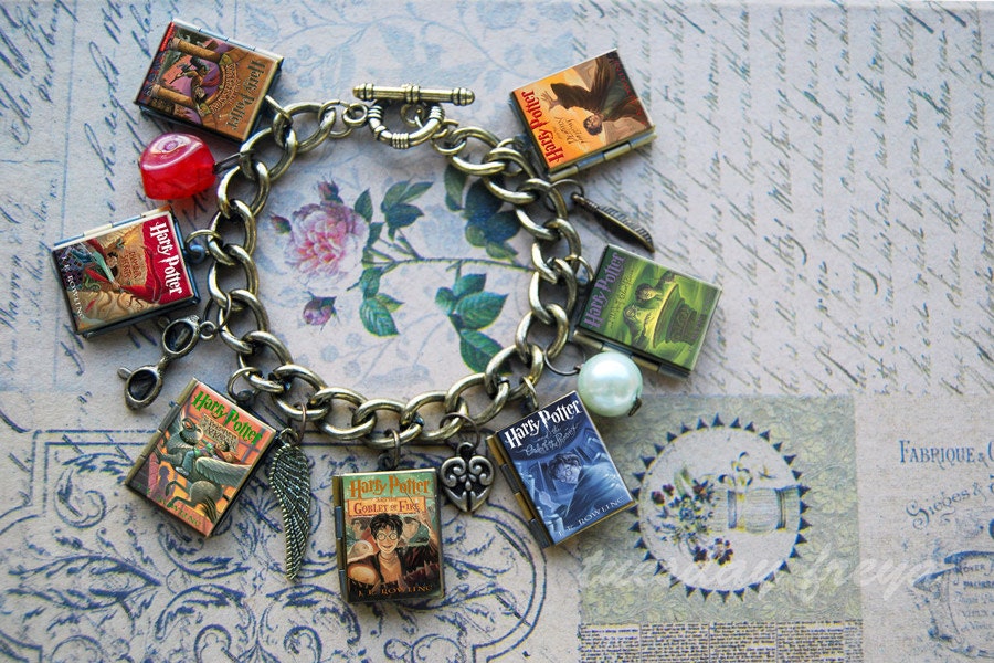 Harry Potter series - mini book lockets and charm bracelet