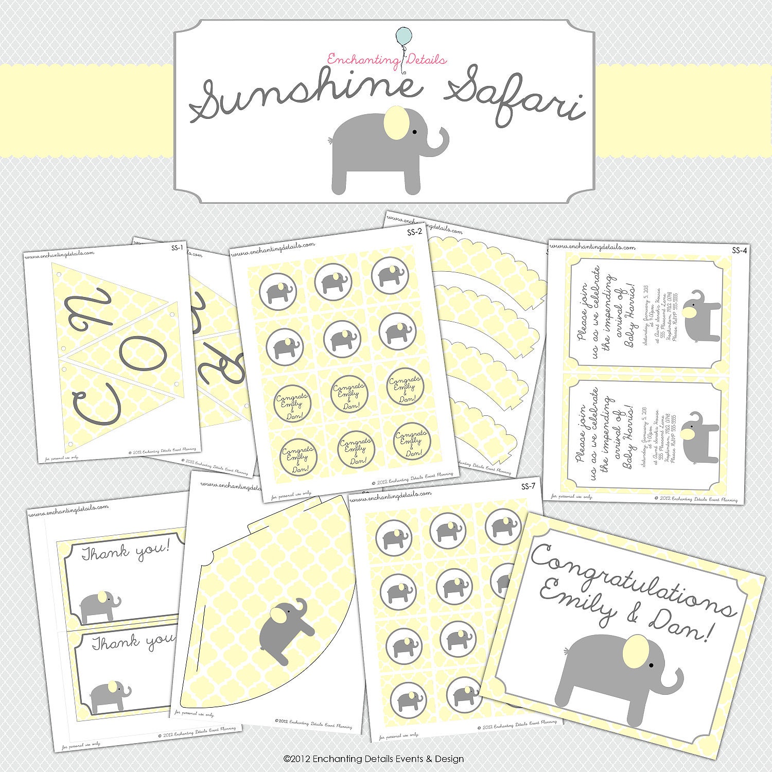 Elephant "Sunshine Safari" Printable Baby Shower Party Kit Il_570xn