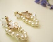 Dangle pearls earrings- little butterfly- pastel earrings - shabby chic pearls- fashion jewelry