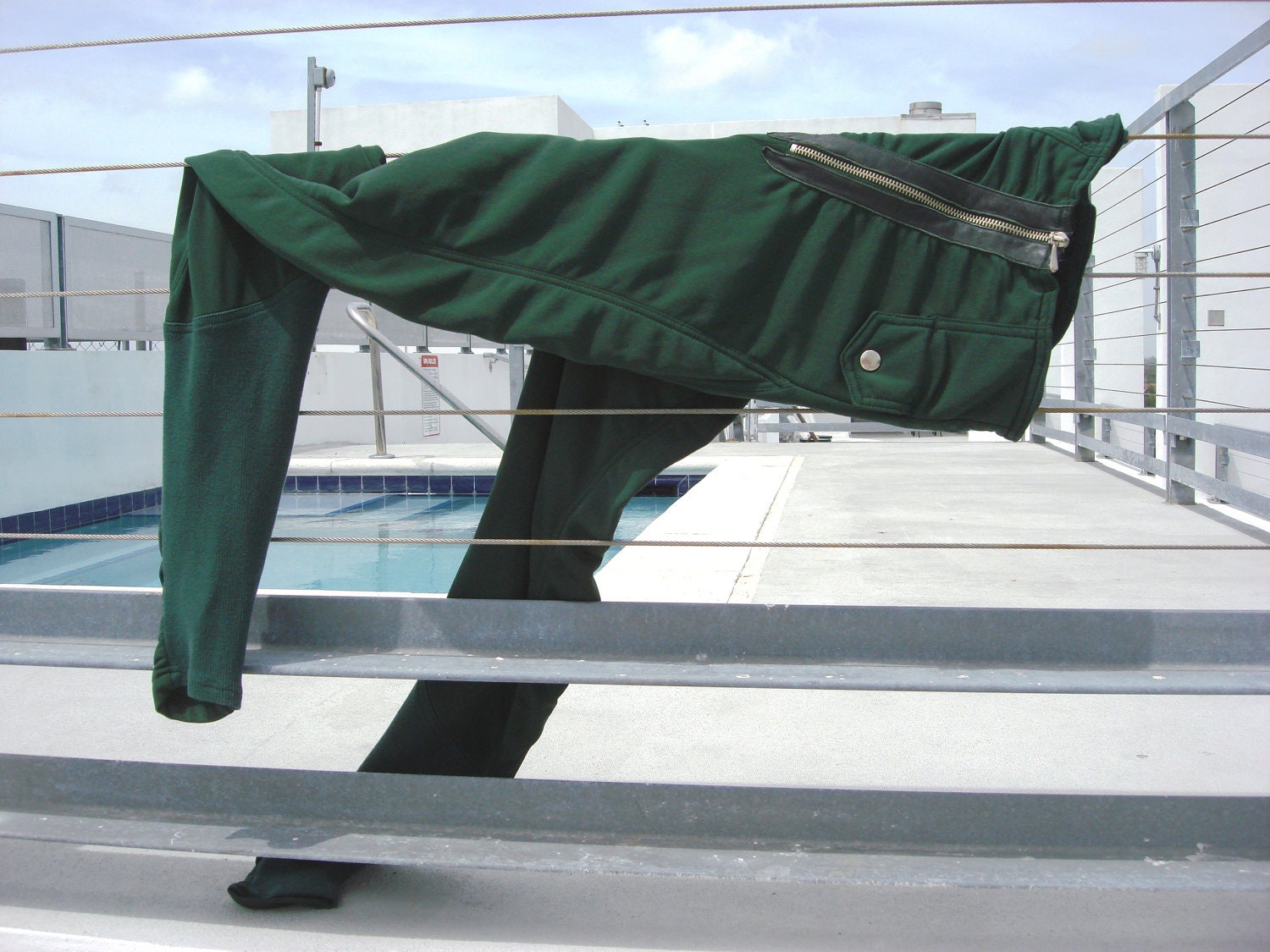 Vintage women Marithe et Francois Girbaud 1980s dark green and leather leggings size 38