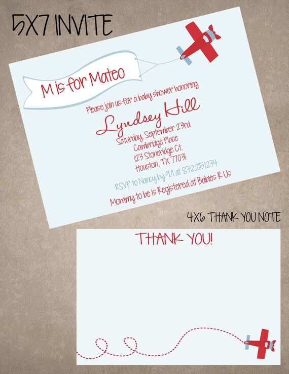 Airplane Baby Shower invite/thank you note combo-print your own Il_570xn