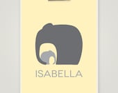 Personalized Baby Elephant Gray and Yellow Nursery Art Print - Modern Nursery Decor Print