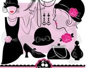 Flapper Girl Retro Party digital clipart set- Personal and Commercial Use-paper crafts,card making,scrapbooking,web design