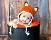 Little Fox Baby Hat, Toddler Earflap Beanie, 12-24 months or you choose size