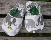 Organic Baby shoes--Happy Elephants--ORGANIC Cotton--Fully Reversible
