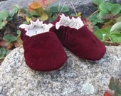 Burgundy Velvet Baby Shoes--Organic--Holiday--Christmas--0-3 and 6-9month