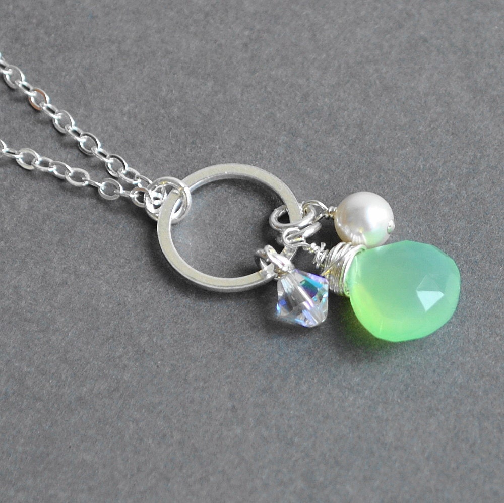 Green Chalcedony Necklace, Eternity Infinity Circle Necklace, Sterling Silver Pendant Necklace