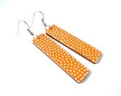 Long Orange Earrings, White Polka Dots, Japanese Washi Chiyogami Yuzen, Origami Paper, Decoupage, Made to Order, Gift under 20