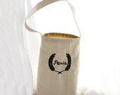 Market Tote, Canvas Paris bag with French Bee trim. Embroidered shabby chic canvas bucket by Milk & Honey