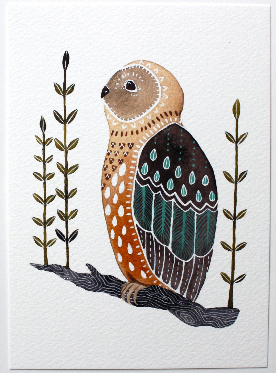 Owl Illustration Art - Watercolor Painting - Archival Print - Little Owl Mosi by Marisa Redondo
