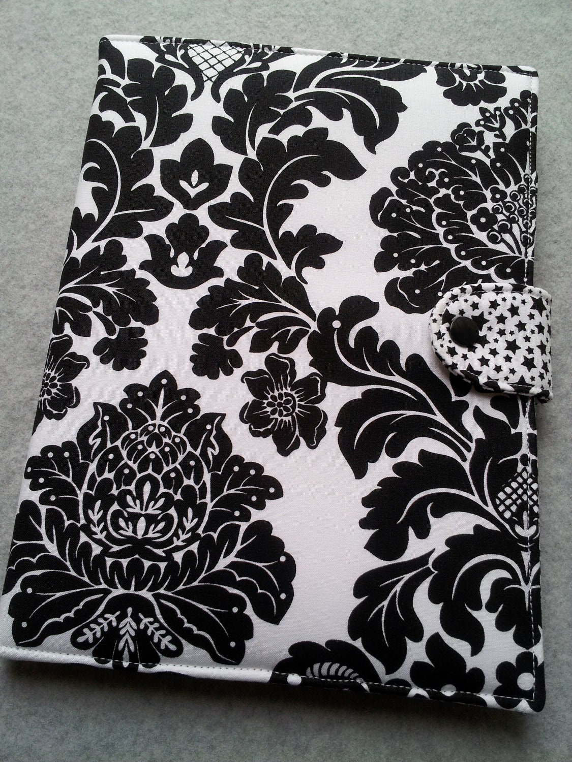 iPad cover, Ipad 2, Ipad 3, Kindle Fire HD 8.9  - Book style- Black and white damask and stars limited edition Made to order