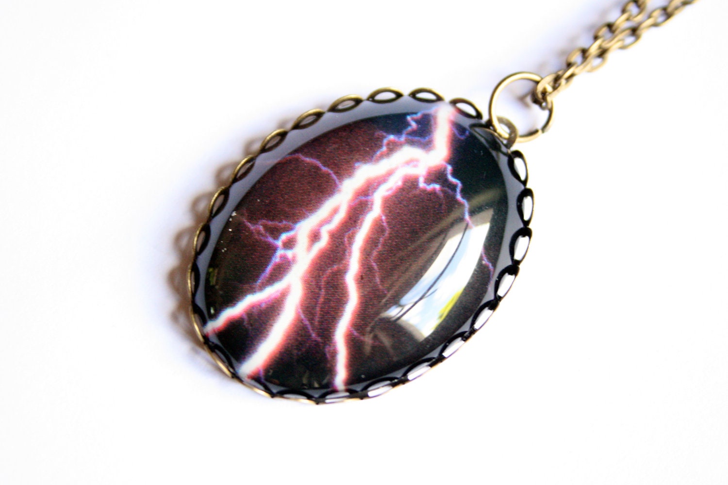 Lightning Strike Photo Pendant Necklace Electricity Electrify Lightning Bolt