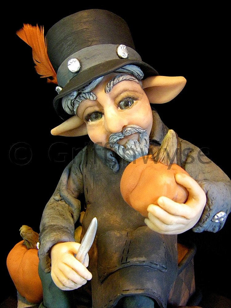 Art doll, figurine, Pumpkin carver elf - Gregory - Griffinwyse