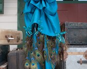 Steampunk Peacock Feather Bustle (Turquoise Blue Taffeta) Scrap Art Couture - Upcycled Victorian Costume