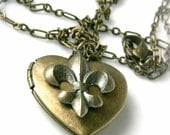 Fleur de Lis Locket Necklace Heart Locket