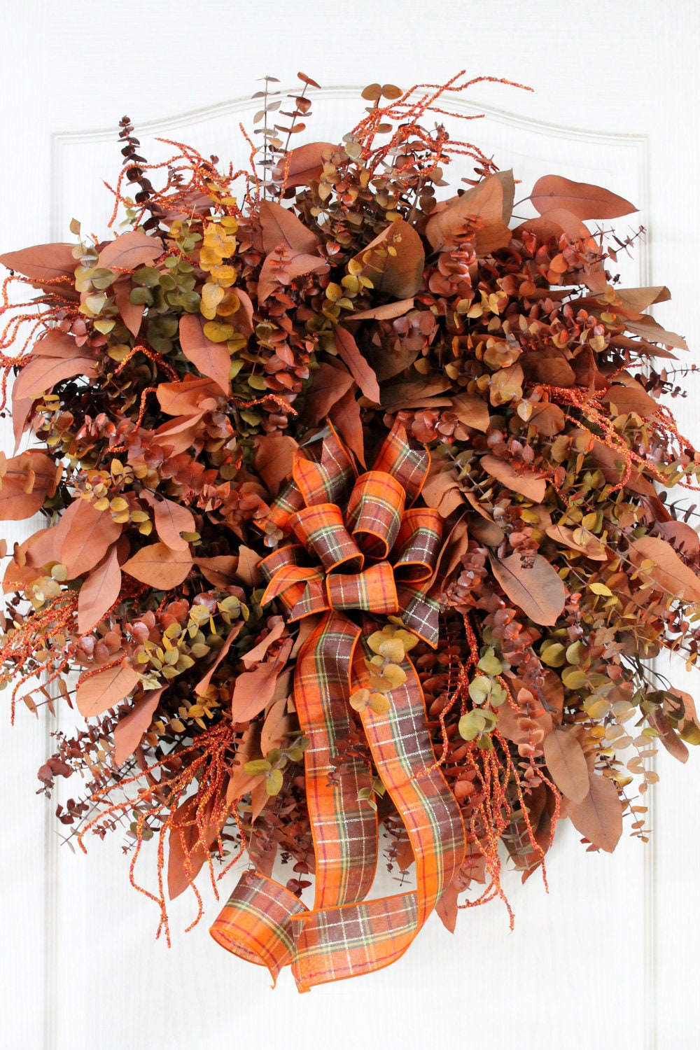 Country Eucalyptus Wreath, Great Fragrance, Burnt Orange Preserved Eucalyptus, Burnt Orange Leaves, Great For Country Decor -- FREE SHIPPING