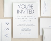 Modern Letterpress Wedding Invite - Simple Invitation - Nautical Navy and White - Sample