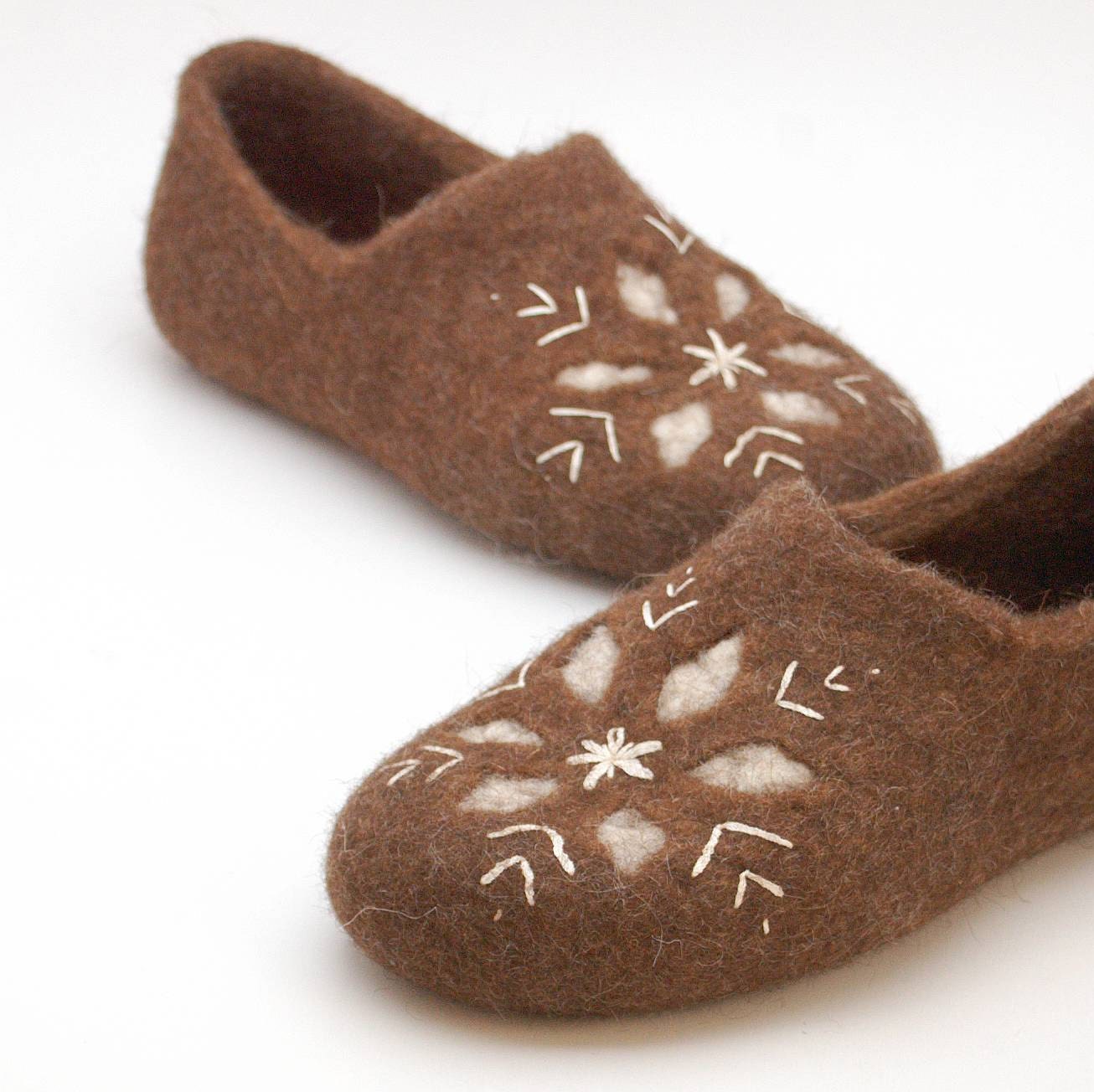 Felted wool clogs Snowflake - felt slippers brown honey - all sizes made to order