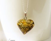 Sterling silver necklace with natural Baltic amber, light green, yellow-green Baltic amber, heart shape