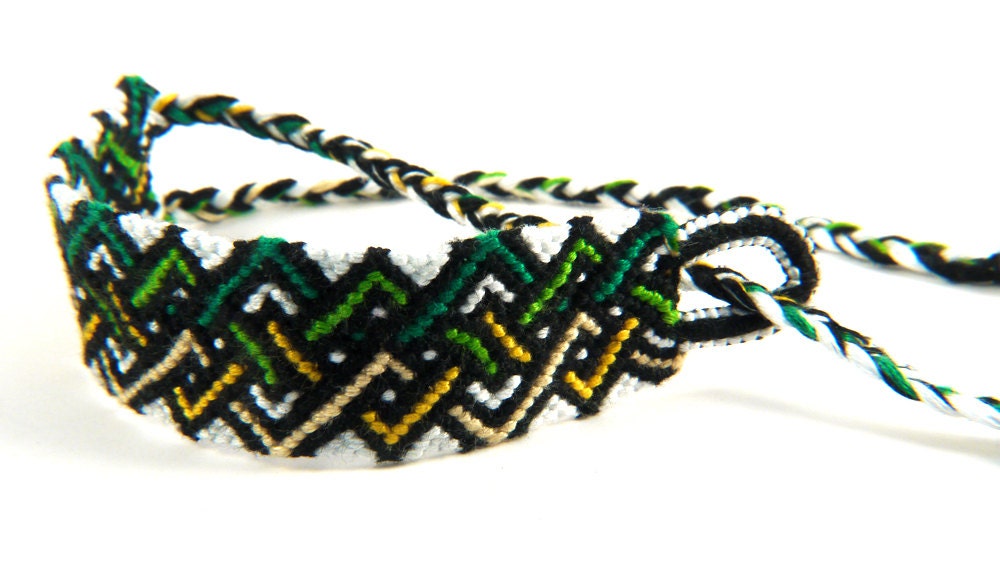 Green & Yellow Tribal Friendship Bracelet - woven zig zag pattern Macrame, Geometric Design with interlocking zigzags