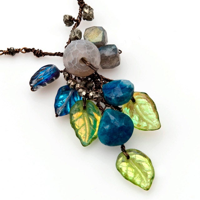 Turquoise Green Beaded Necklace, Gemstone Necklace, Nature Jewelry