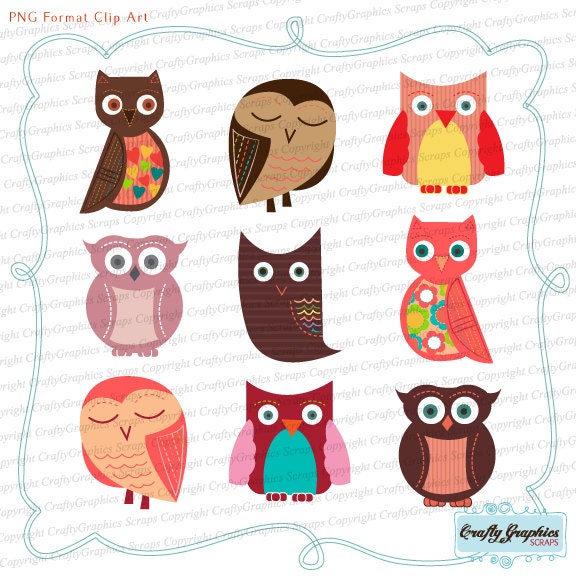 Bundle Clip Art Set for Big Savings - 3 Listings in 1 - Adorable OWLS Clip Art, Chicks Tulips, Digital Paper and Curly Frames Designs