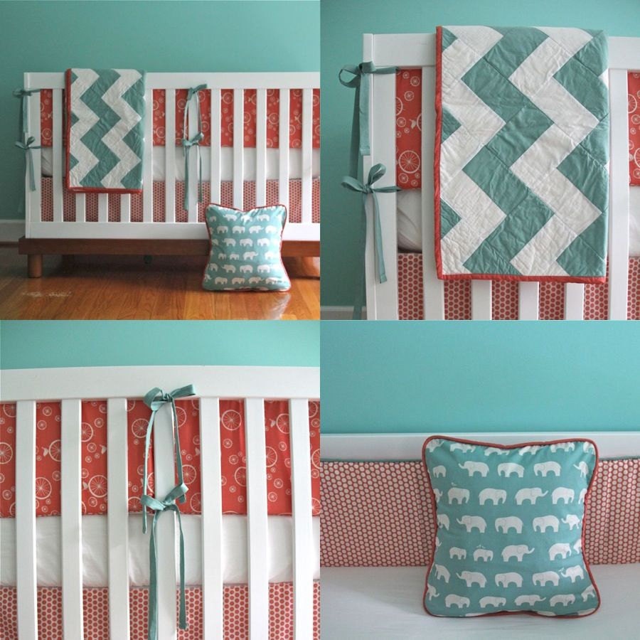 organic coral and aqua 7-piece bedding