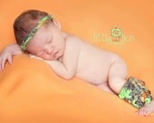 Newborn Fall Neon Legwarmers and Headband Set Handspun Thick and Thin Crochet Baby OOAK Ready to Ship