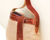felt bag purse - taupe & purple merino wool