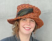 Women's Rust Mad Hatter -Whimsical Funky Eyelash Fabric - Period Hat with Asymmetrical Brim-1910s -1920's Vintage Inspired