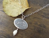 rabbit and freshwater pearl necklace - sterling silver -  adjustable chain - "Sojourn" necklace