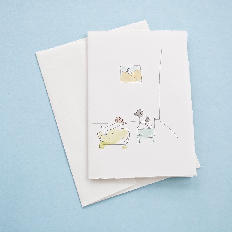 Dogs Hanging Out  - Watercolor Greeting Card