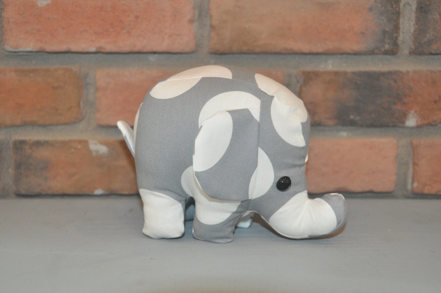 elephant stuffed animal - gray with extra large white polka dots