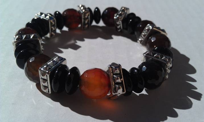 Dark Amber Agate Beaded Bracelet