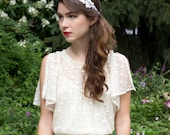 Metallic Silver Lace Wedding Headband Embroidered with Real Pearls, Rhinestones and Crystals
