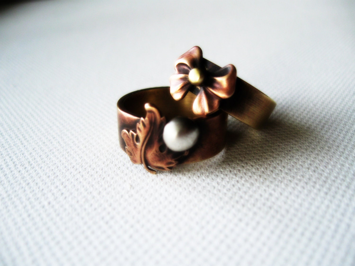 Bow Ring Novelty Geekery Rustic Brass Silver Balls Metalsmith Jewelry Handmade