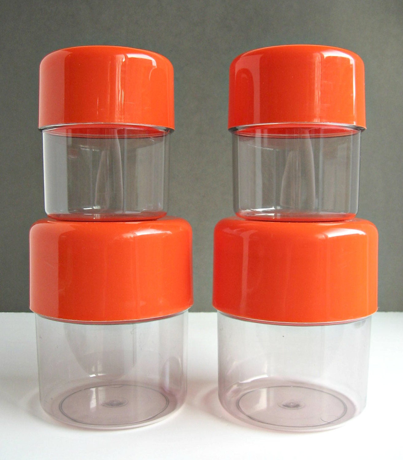 Set of 4 Italian Modern Orange Storage Containers Canisters / Modernist Space Age Plastic / Kartell Guzzini Heller Era