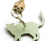 mint green leather cat keychain