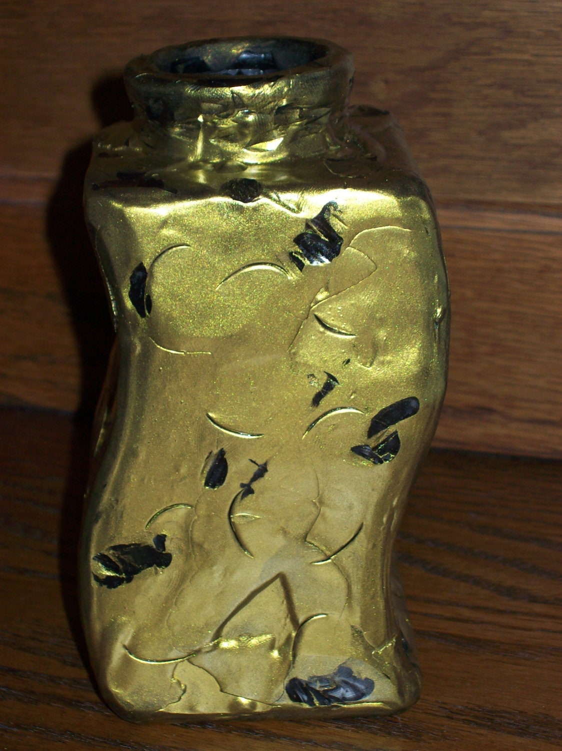Home Decor Hint of Greece Antique Look Hand Marbled Polymer Clay Gold Black Flower Vase Bottle Table Top Dining Centerpiece