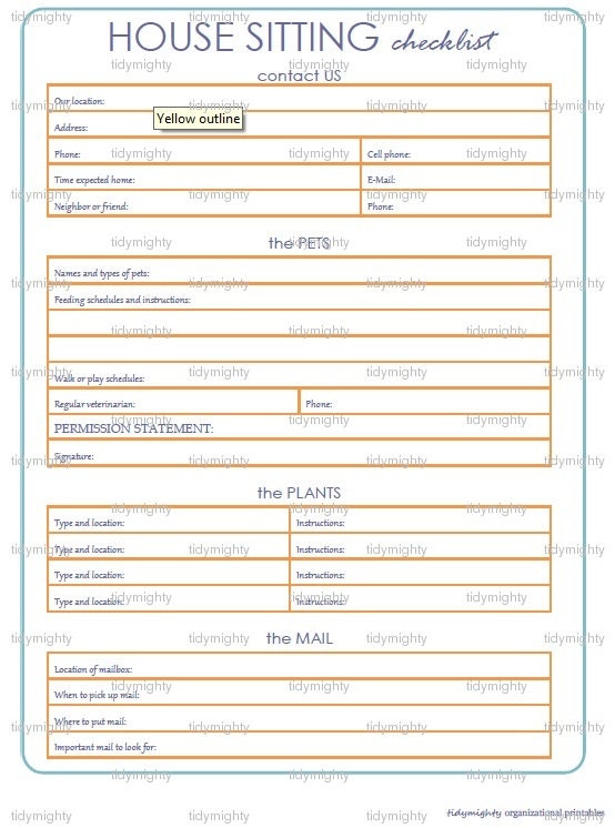 House Sitting Checklist / Organizer Printable PDF by tidymighty