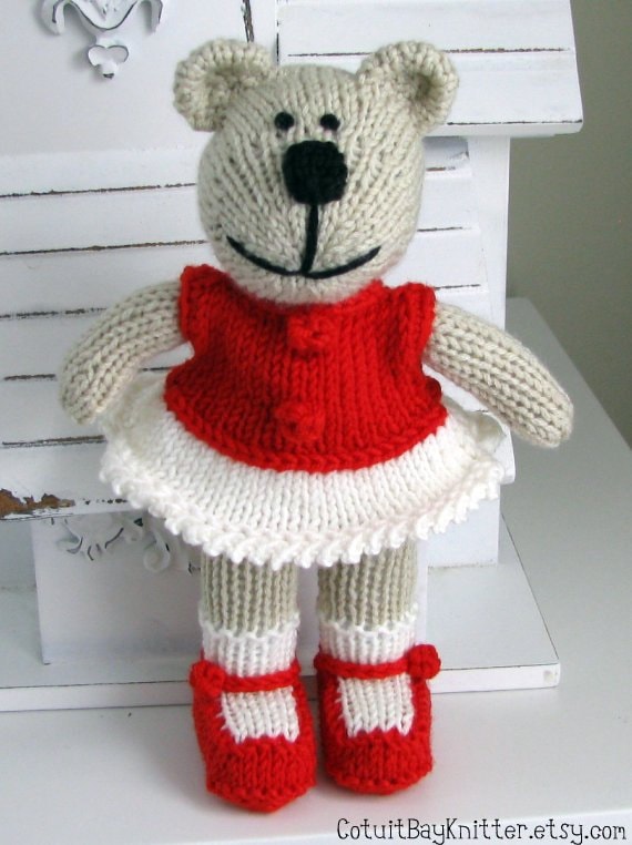 Hand Knit Bear Children Toys Stuffed Animal Christmas Bear Knitted Toy Children Christmas Present  Baby Heirloom Red Makayla