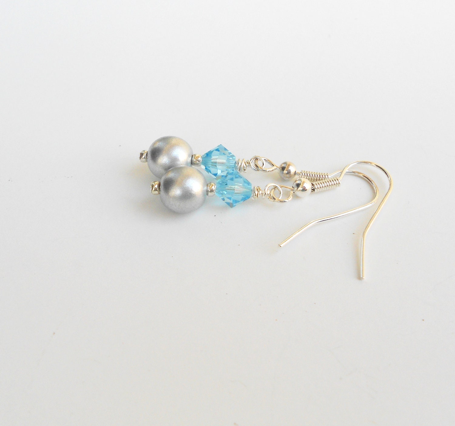 Prom Party Earrings, Swarovski Crystal & Glass Pearl Wedding Earring, Aquamarine March Birthday Birthstone,