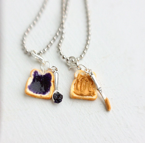Peanut Butter and Grape Jelly Best Friends Necklaces, Charm Pendants, Charm Necklace, Food Jewelry
