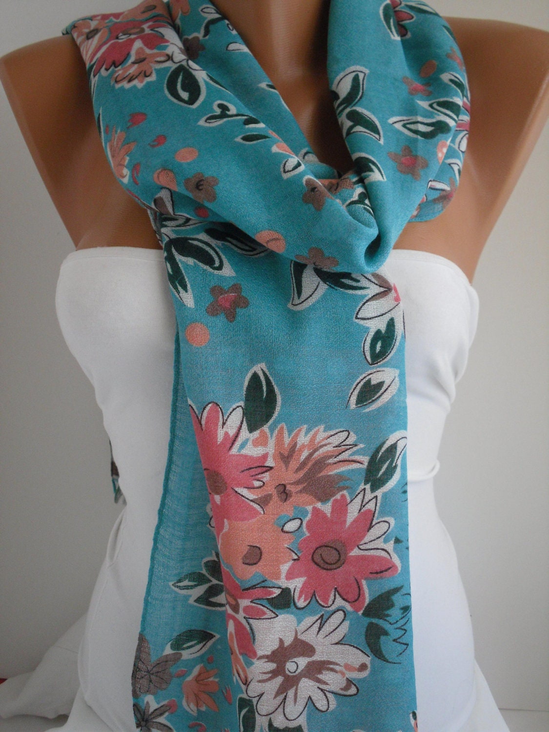 Cotton Double Sided Blue Multicolor Floral Shawl/Scarf