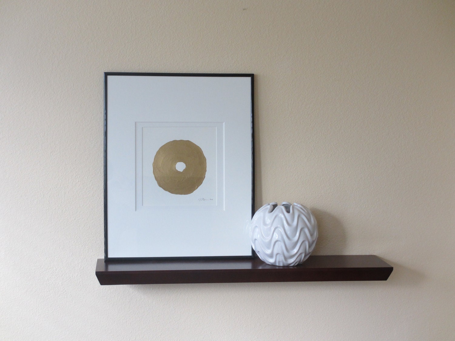Framed Modern Art Minimalist Abstract - Hollywood Regency Modern Gold Art - Original Painting - 8x8 Art, 16x20 Art Double Mat