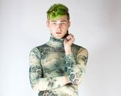 90s sheer tie-dye leopard turtleneck shirt QUEER AS FOLK