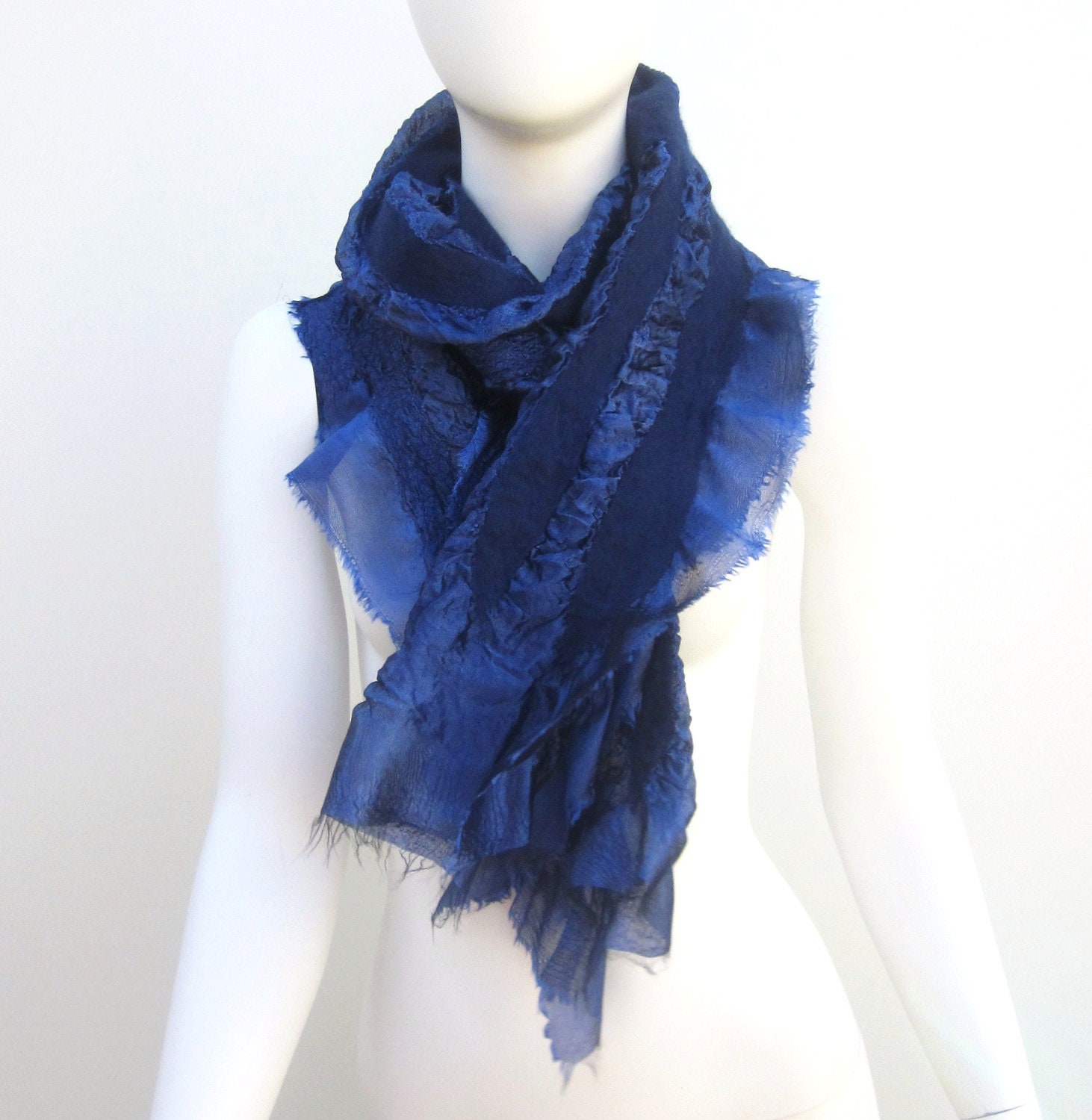 Sale Scarf Nuno Felt Wrap Silk Viscose Shawl Midnight Blue