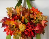 Hanging Basket-Door Wreath-Yellow-Red-Orange-Flower Basket-Fall Wreath-Fall Wedding-Wreath Alternative-Centerpiece-Floral Arrangement